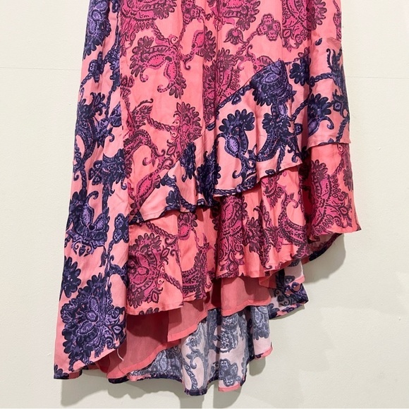 Du Paradis Colorblock Pink Coral Asymmetrical Hem Midi Sundress NEW SIZE LARGE - Picture 4 of 8